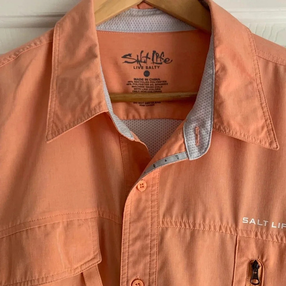 Salt Life Shirt Size XL Live Salty SLX Performance Stretch Fishing Orange Vented - Picture 4 of 11